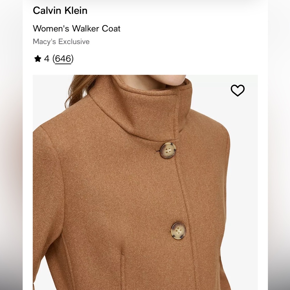 Calvin Klein walker coat stand collar for Macys - Picture 2 of 16